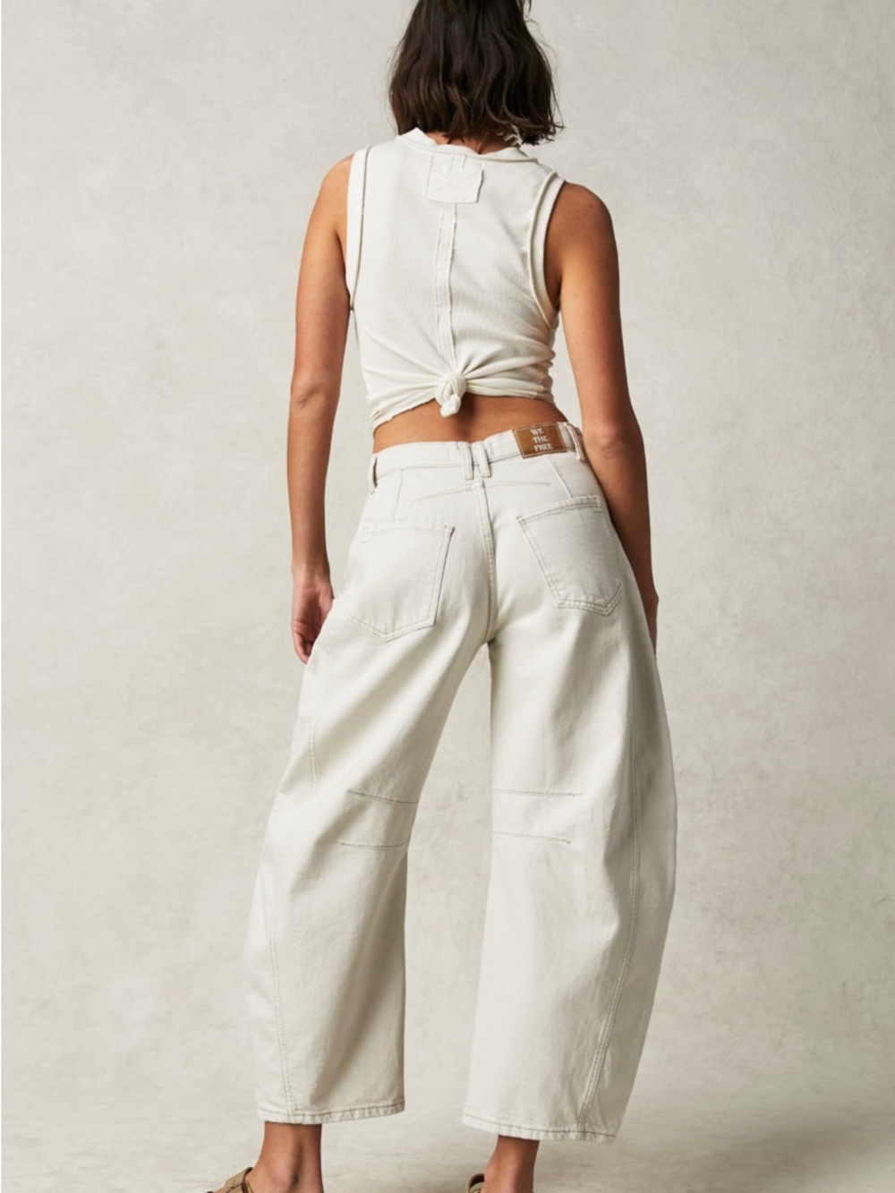 NWT Free People Good Luck Mid Rise Barrel Jeans in Milk Cream - Picture 2 of 6